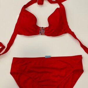 Bright red with metal polka dot Bikini L/XL